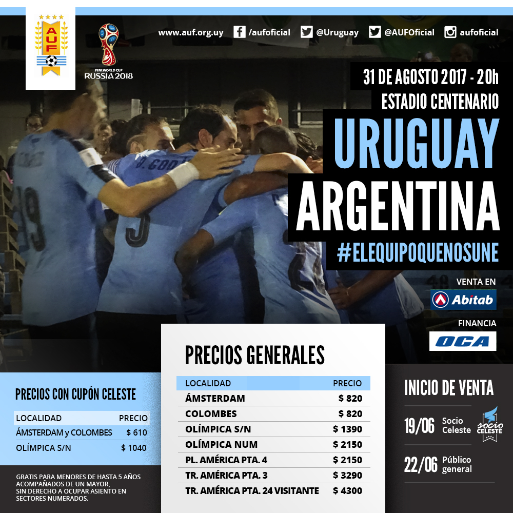 Los detalles de la venta de entradas para el partido entre Uruguay