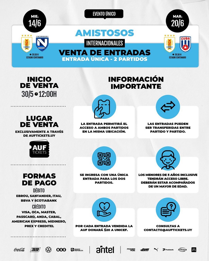 Entradas a la venta para la Fecha FIFA de Junio AUF
